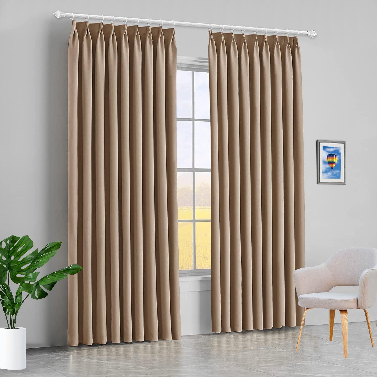 Double Pinch Pleates Polyster Blended Blackout Curtain Panel & Drapes (Taupe Solid, 52 Inch by 45 Inch- 2 Panel Combined Size)
