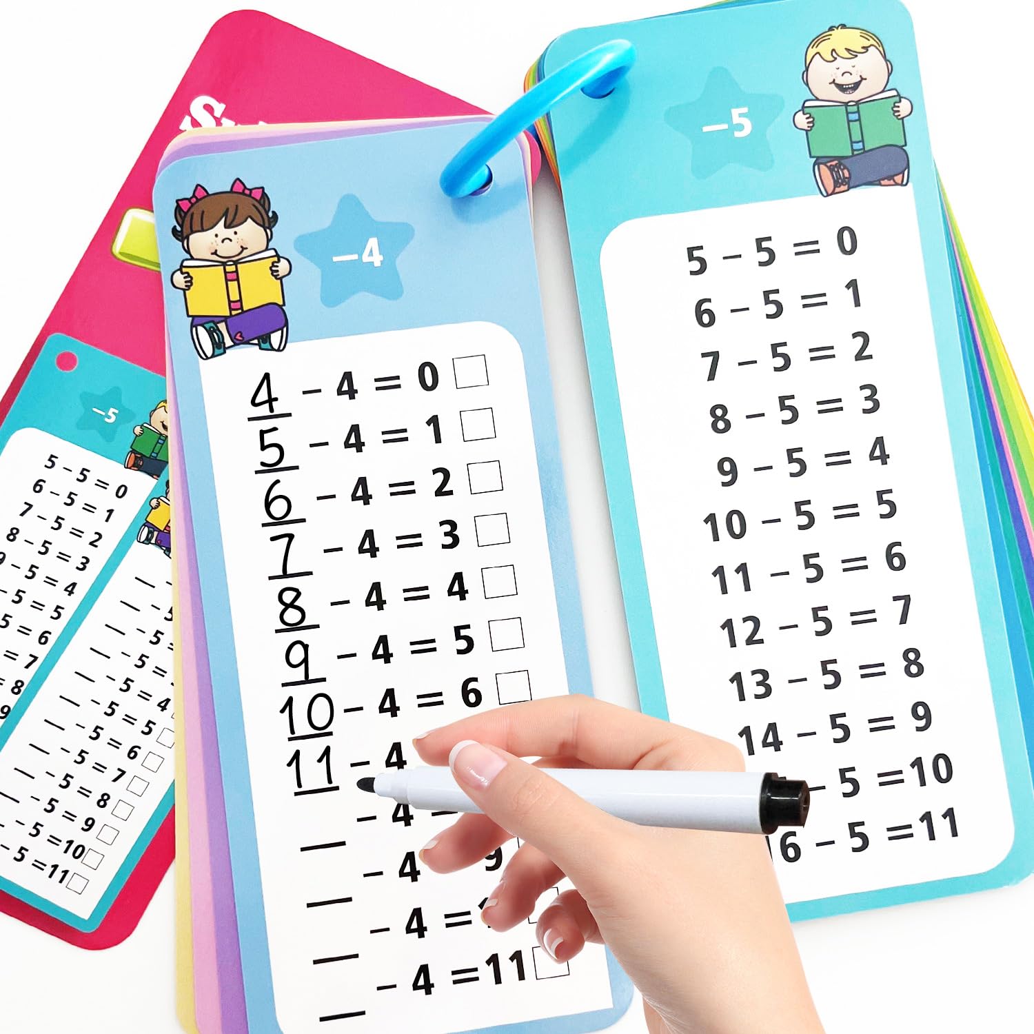 1-12 Subtraction Flash Cards, Large Math Table Flashcards, Including 15 Cards, 2 Dry Erase Markers, 1 Rings, Educational Times Table Flashcards for Classroom Home, for 1st to 3rd Grades