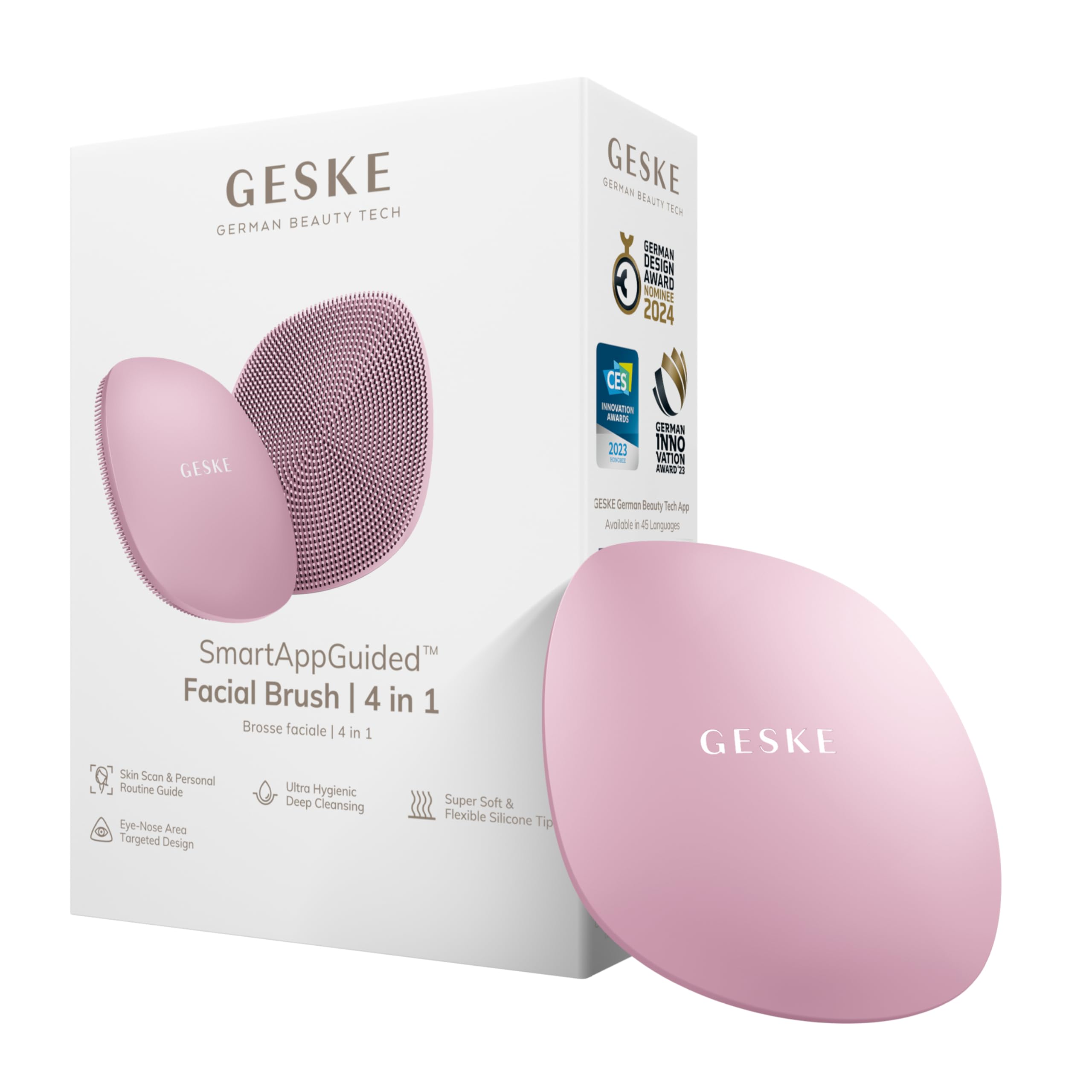 GESKE SmartAppGuided™ Facial Brush | 4 in 1 | Professional Facial Cleansing Brush | Skin Cleansing Silicone Facial Brush | Routine Skincare | Gentle