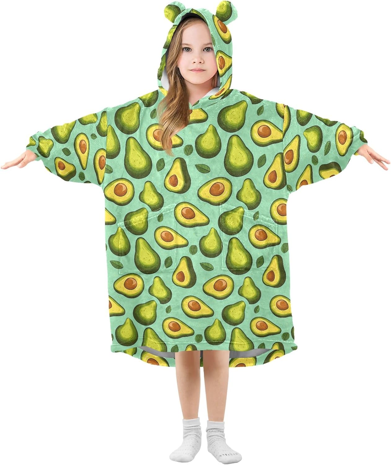 Green Avocado Style Wearable Blankets for Kids, Soft Warm Cozy Blanket Hoodie for Boys Girls with Pocket