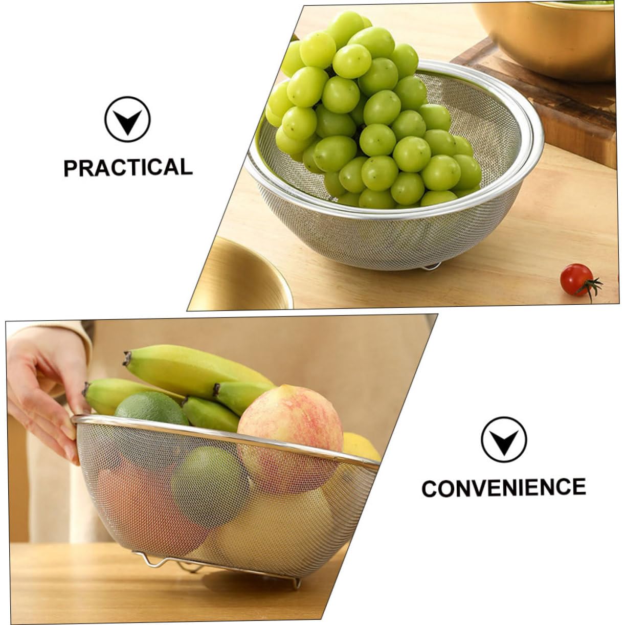 1juego Coladores De Inoxidable Malla Fina Para Verduras y Arroz Escurridor De Cocina Resistente y Práctico Para Uso Diario