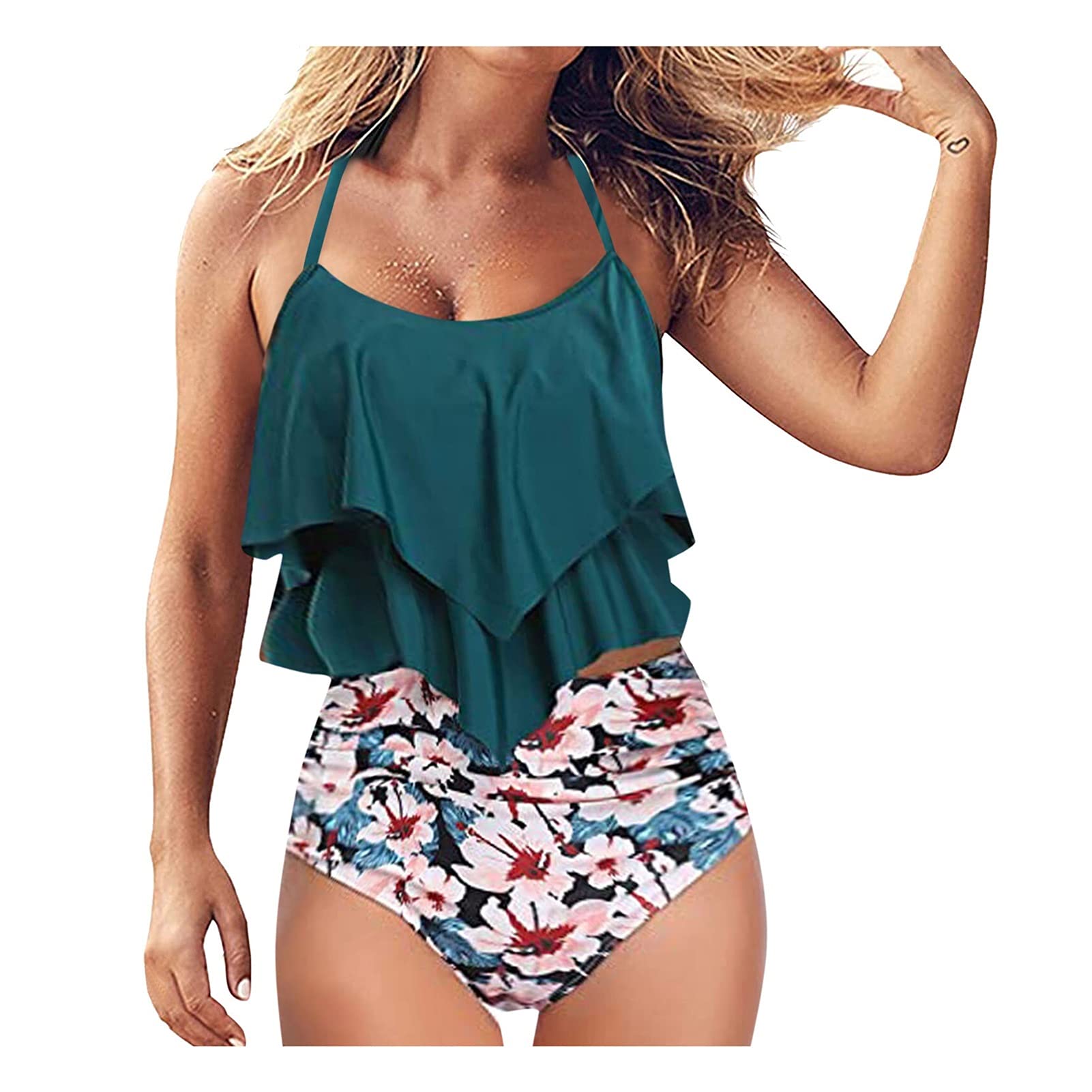 Costume da Bagno a Due Pezzi Costumi da Bagno Taglie Forti Costume da Bagno a Vita Alta Costume da Bagno con Stampa Leopardata per Donna Costume da Bagno Donna Costumi a Due Pezzi Bikini Set (Il)