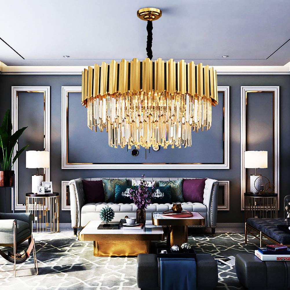 Lampadario Moderno in Cristallo K9, plafoniera a LED a Incasso per Sala da Pranzo, Bagno, Camera da Letto, Soggiorno - Bronzo, 60 cm (24 Pollici), Giornata commemorativa.