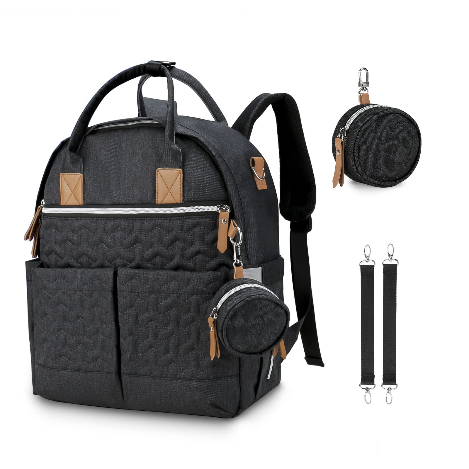 SONARIN Portable Grande Capacité Sacs à Dos à Langer pour Bébé,Sacs à Langer Multifonctionnel Imperméable Sac à Couches de Voyage avec Sac à Tétine & Crochets de Poussette(Noir)