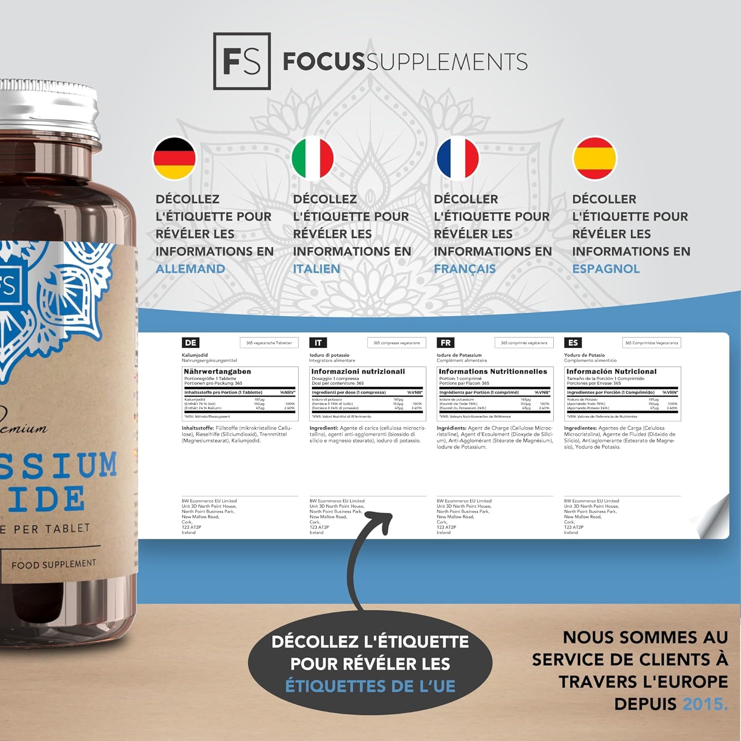 FS Iode de Potassium Supplément | 365 pastille de Potassium & Iode - 150mcg Iodure de Potasium par portion | Supplément Iode | Sans OGM Sans Gluten Sans Produit Laitier Sans Allergène