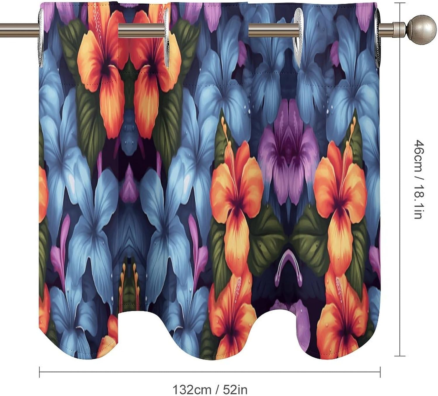 Tropical Floral Printed Short Window Curtains, Grommet Small Valance, Decorative Short Curtains Suitable for Window Sills in Bedrooms, Living Rooms, Kitchens, Etc