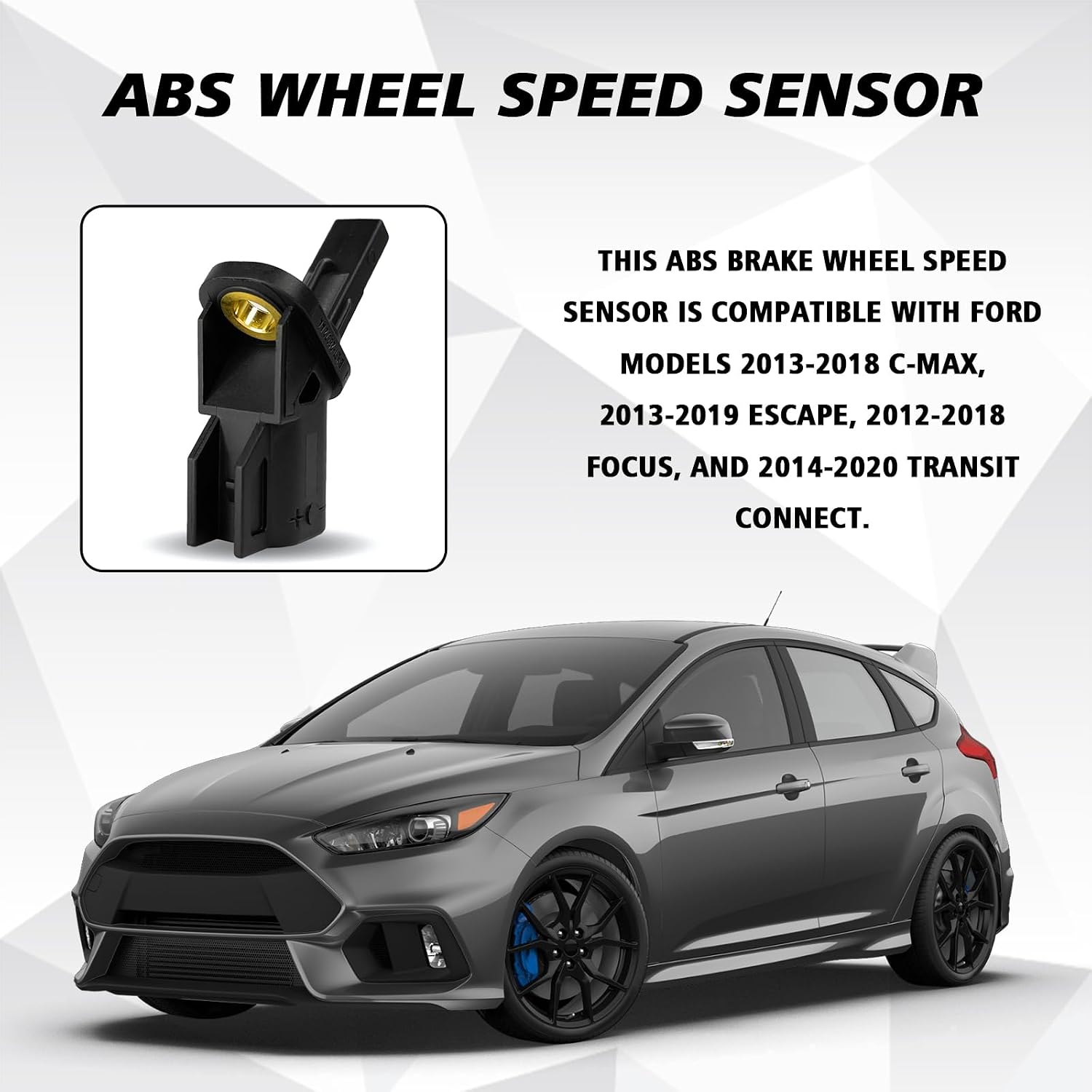 ABS Wheel Speed Sensor Front Left or Right Replaces OEM #8M5T2B372AA 3M5T2B372AB 3M5T2B372BA, Car Front ABS Speed Sensor Compatible with Ford Focus C-Max Escape