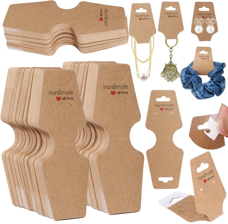 200PCS Bracelet Display Cards Necklace Holder Cards Self Adhesive Jewelry Packaging Selling Card for Small Business (Brown, 1.8x4.7 inches)