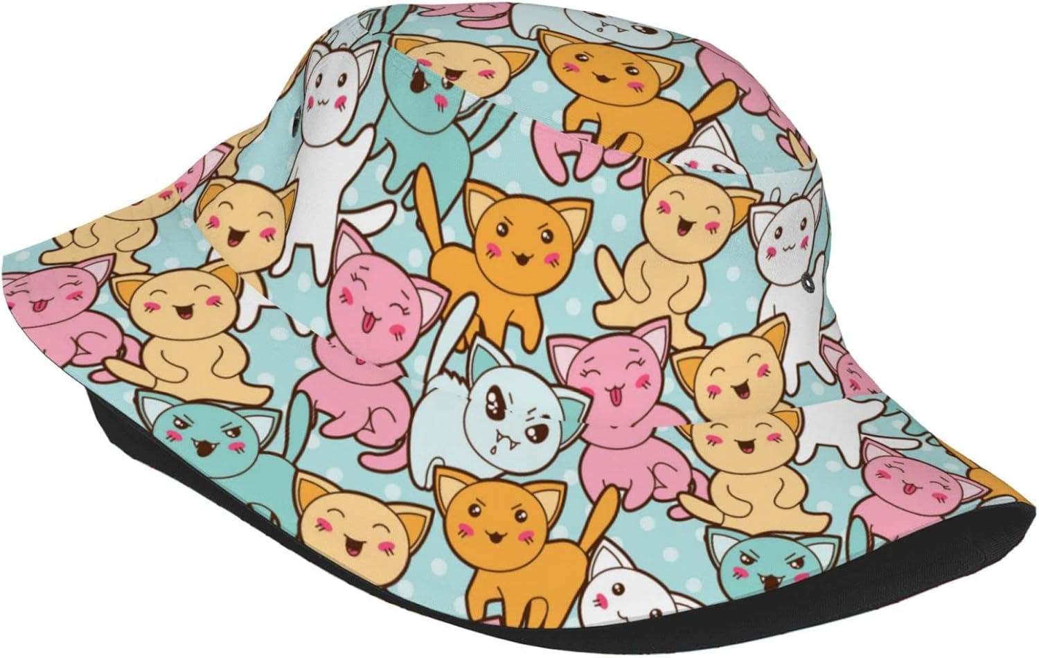 Cute Kawaii Light Blue Cat Cartoon Print Bucket Hat Fisherman Fishing Sun Cap for Adult Women Men Girl Boy Unisex - Image 2