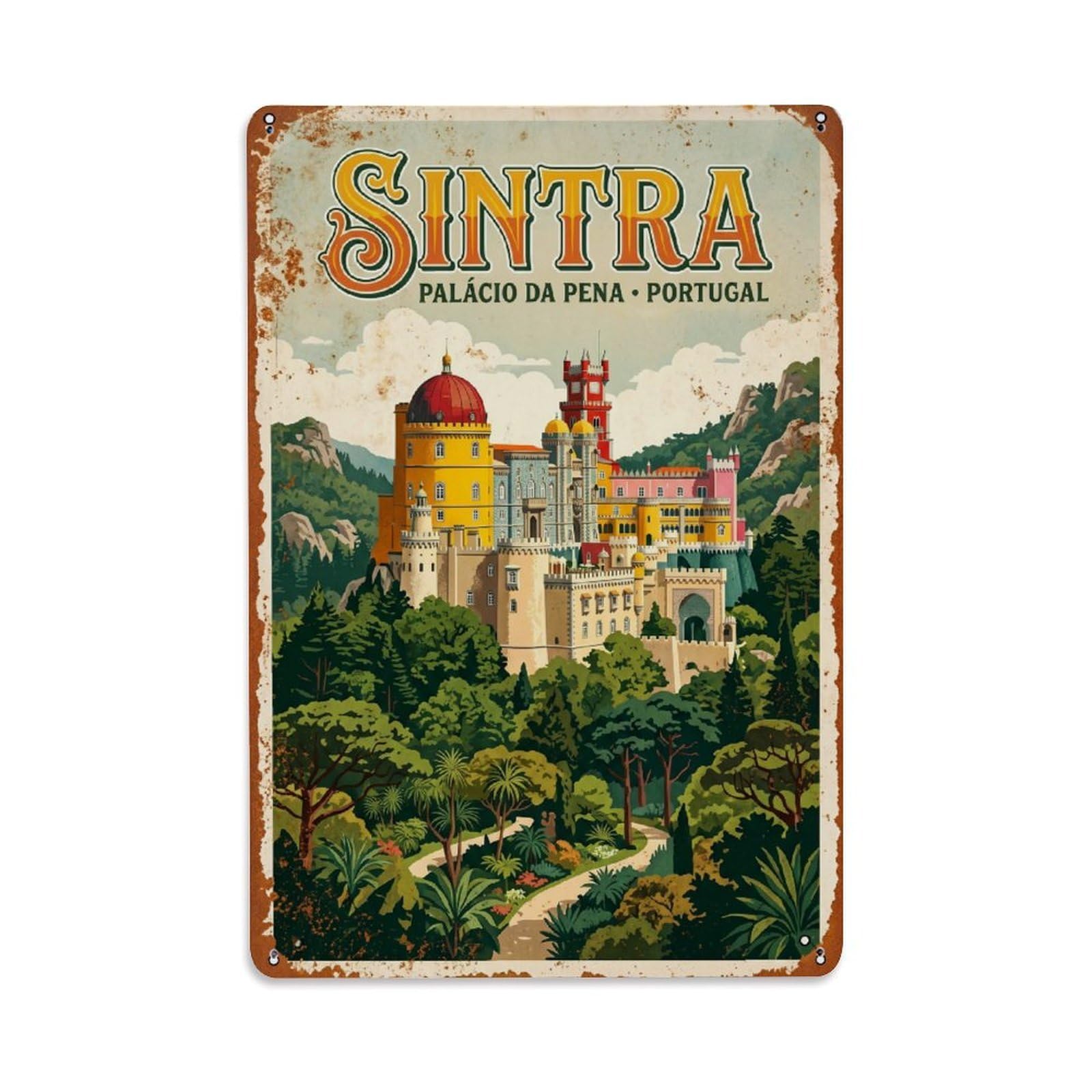 Cmhok Vintage Style Vintage Travel Sintra Portugal Metal Tin Sign Wall Decor For Cafe, Club, Garden Metal Poster 8X12inch