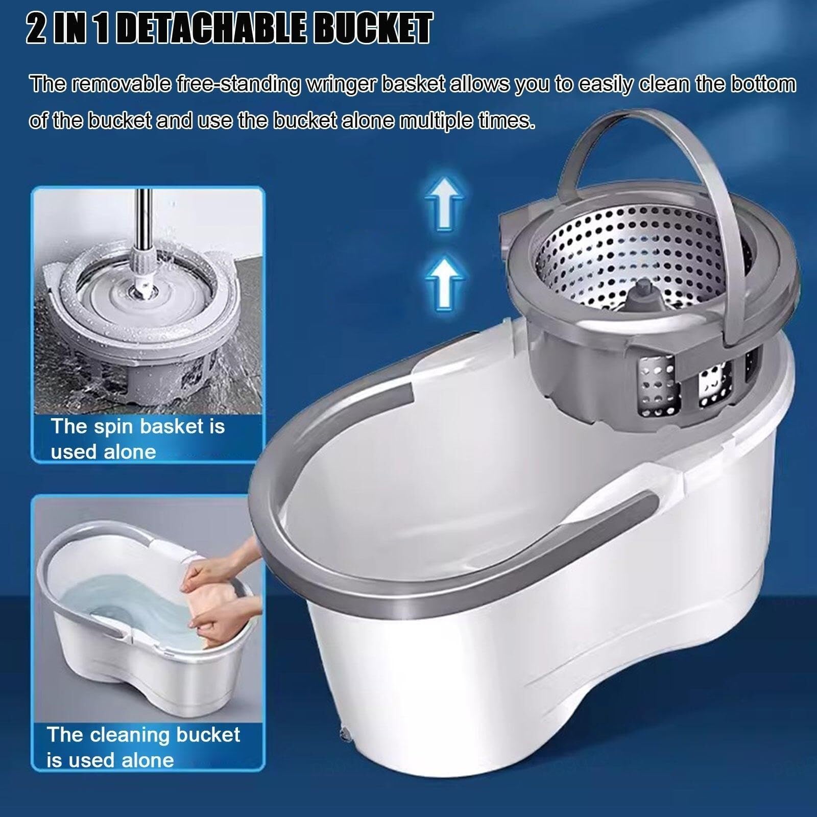 Fregona Juego De Trapeador Giratorio Y Balde con Escurridor para Limpieza Pisos para Piso Uso Húmedo O Seco Limpieza Suelo(White)