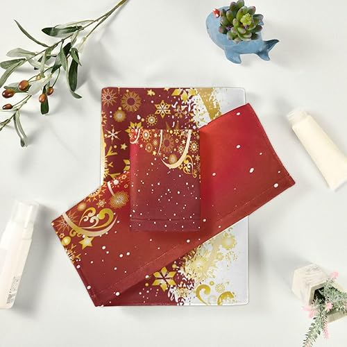 Miniatura 6 de Pfrewn Juego de 3 toallas de baño con diseño de copos de nieve dorados, diseño de árbol de Navidad, diseño de copos de nieve, color rojo, suave,