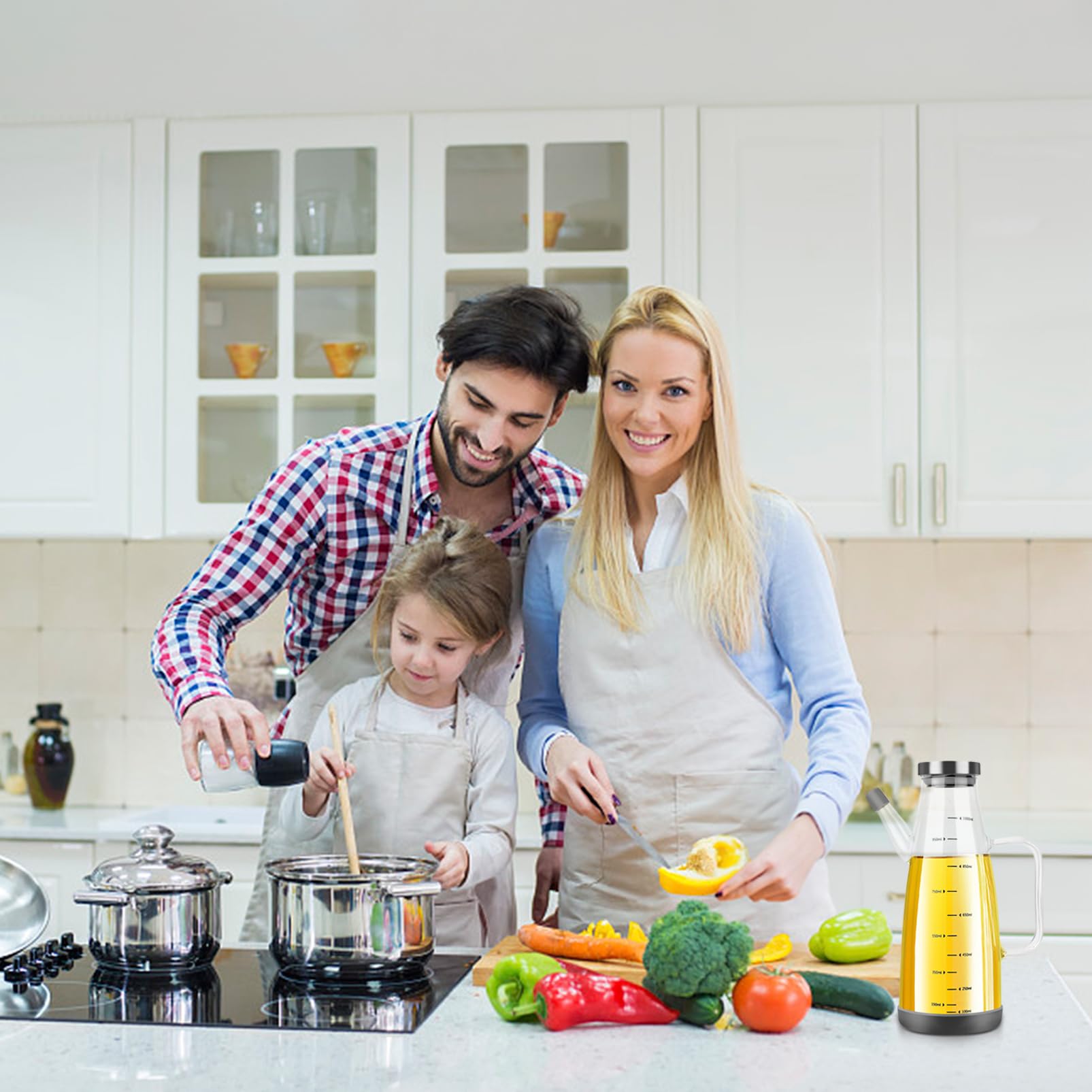 Bottiglia Olio,Vetro Dispenser Olio con Silicone Base,1L Vuota Aceto Bottiglia Olio Oliva para Cucina