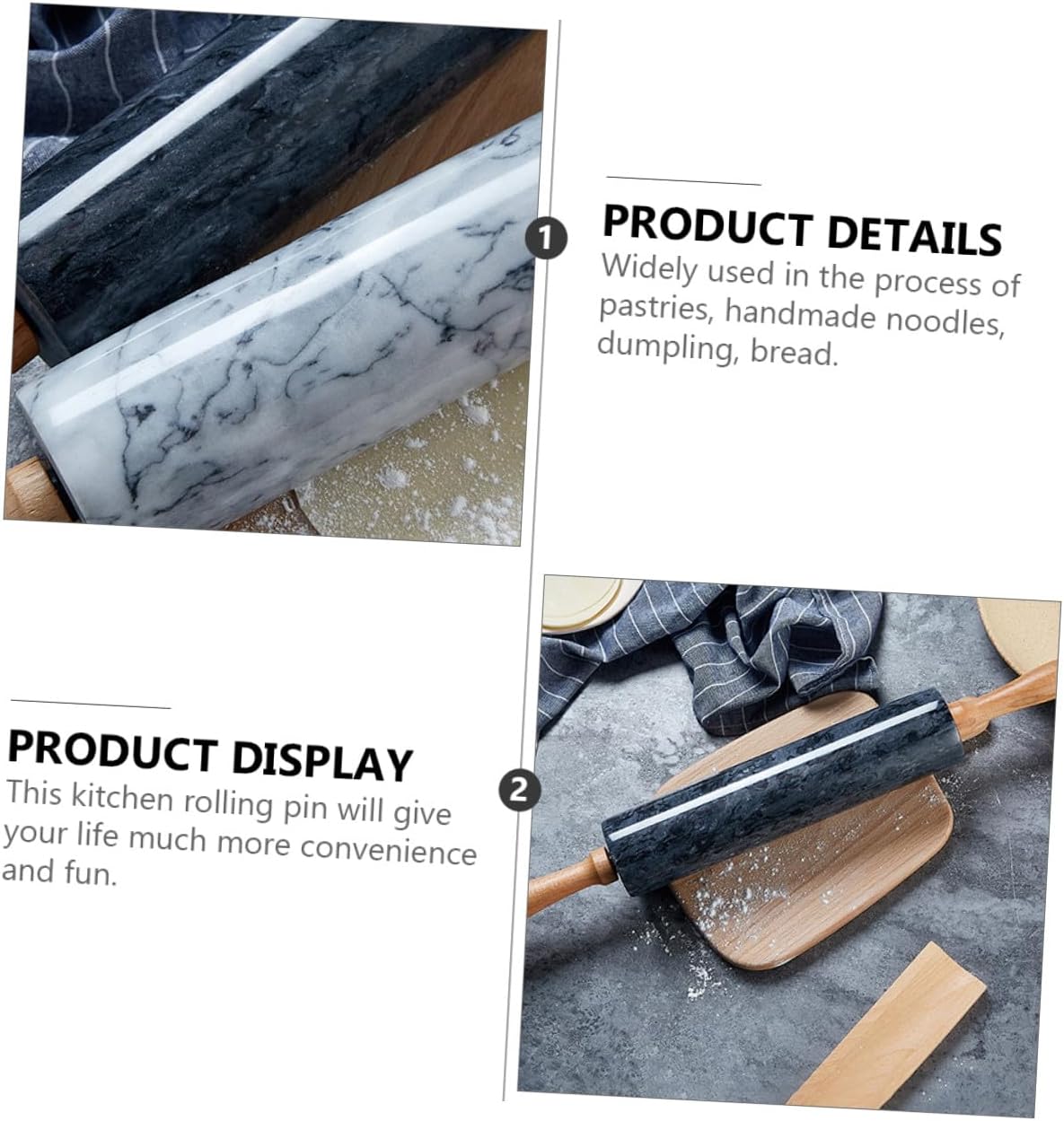 Natural Marble Rolling Pin with Wooden Handle for Dough Baking Non-stick Pastry Roller for Cookies Bread and Fondant Smooth Kitchen Tool for Home Bakers and DIY Cooking Fun