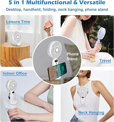 Miniatura 4 de Ventilador portátil, ventilador personal, mini ventilador de mano 5 en 1, ventilador recargable USB, batería de 3000 mAh con 5 velocidades,