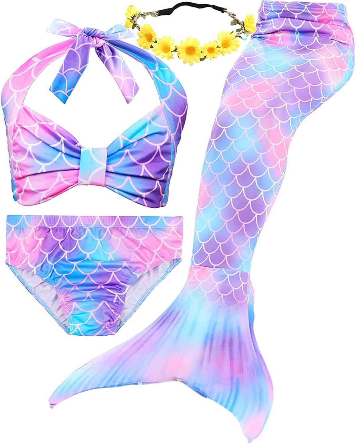 Camlinbo 3Pcs Girls Swimsuits Mermaid for Swimming Mermaid Costume Bikini Set for Big Girls Birthday Gift 3-12 Years
