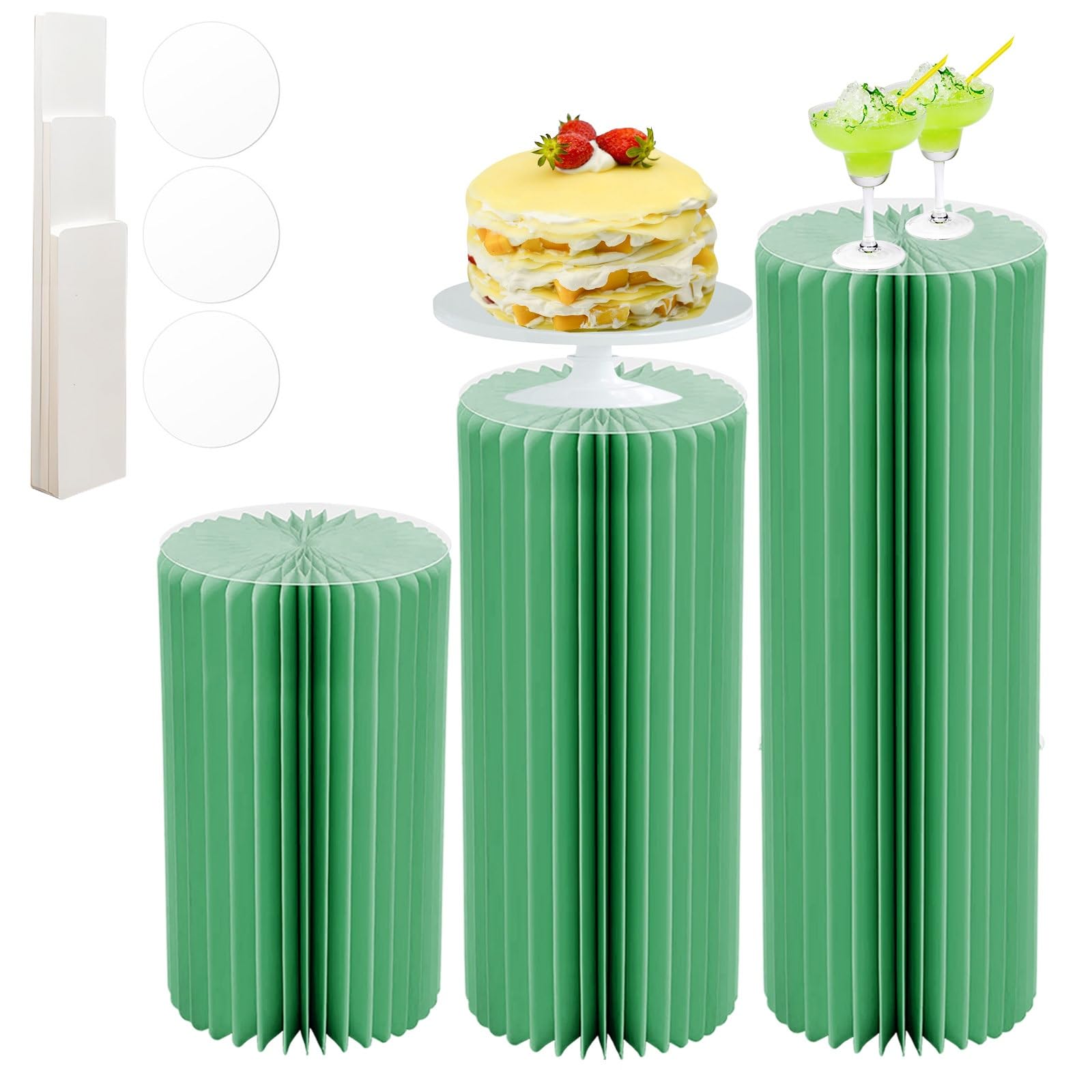 CVHfhjTG cake stand, Cardboard Cylinder Pedestal Stands Multicolor 60-100cm Pack Of 3(Green)