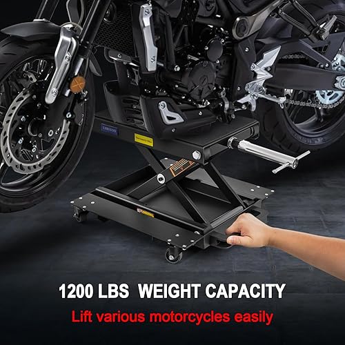 Miniatura 10 de Gato de motocicleta de 1200 libras, soporte de elevación de motocicleta para motocross, ATV, gato de tijera con manivela y barra disyuntora (rojo)