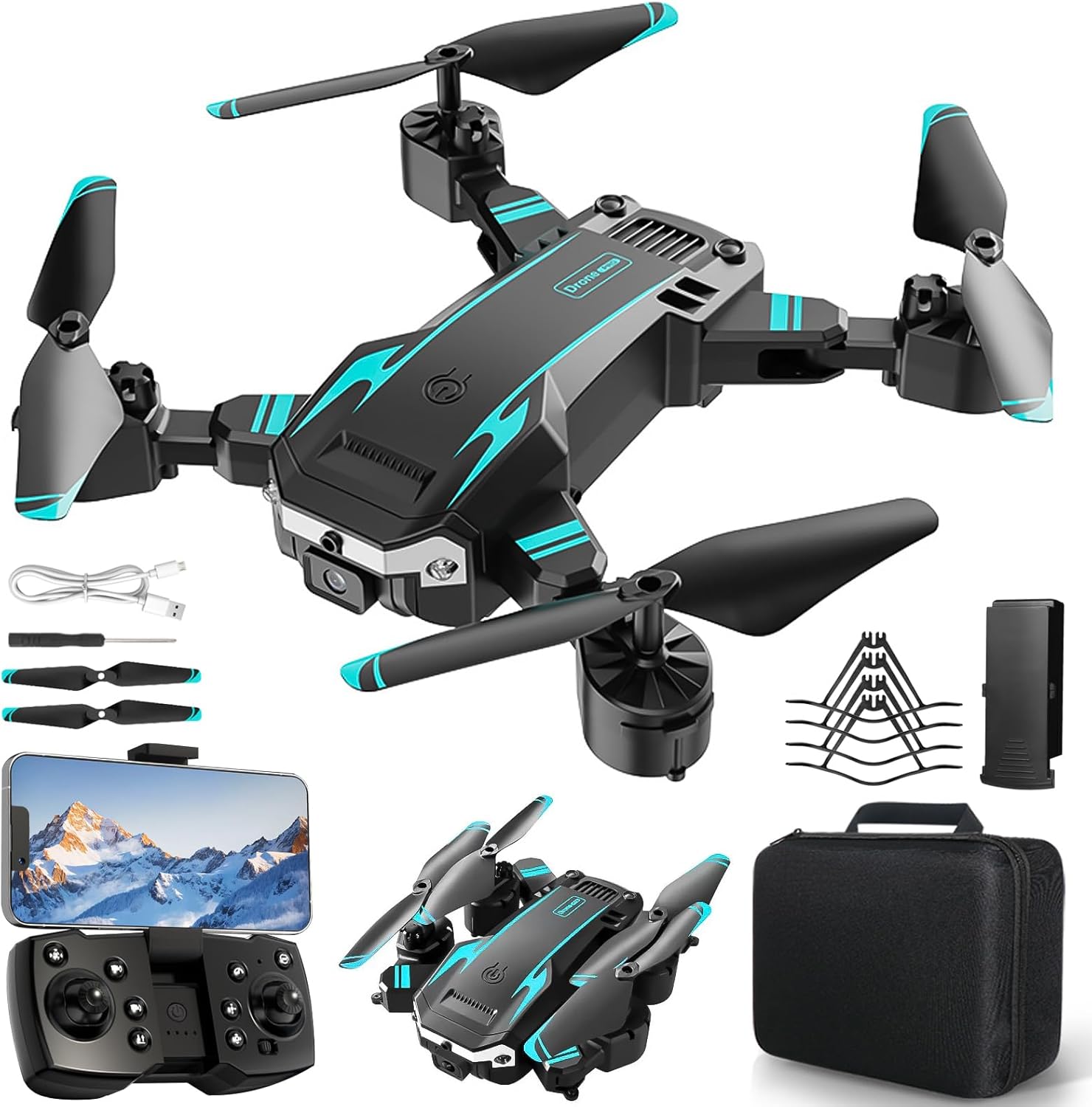 Dron z Podwójną Kamerą HD dla Początkujących, Składany Dron Dla Dzieci, Start/Lądowanie 1 Przyciskiem, Tryb Headless, Lot po Trasie, Idealny Prezent d