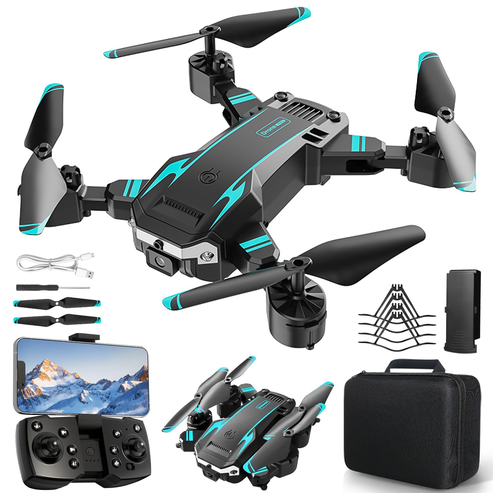 Dron con Doble Cámara HD para Principiantes, Dron Plegable para Niños, Flip 3D, Despegue/Aterrizaje 1 Botón, Modo Headless, Vuelo Waypoint, Regalo Ideal para Niños o Novatos, 2 Baterías