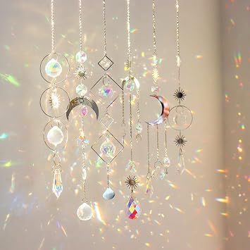 6Pieces Crystal Suncatchers for Window Hanging Sun Catcher with Chain | Rainbow Maker Crystal Prisms Decor for Home Garden Party Wedding Ornament Gift Mother Daughter
