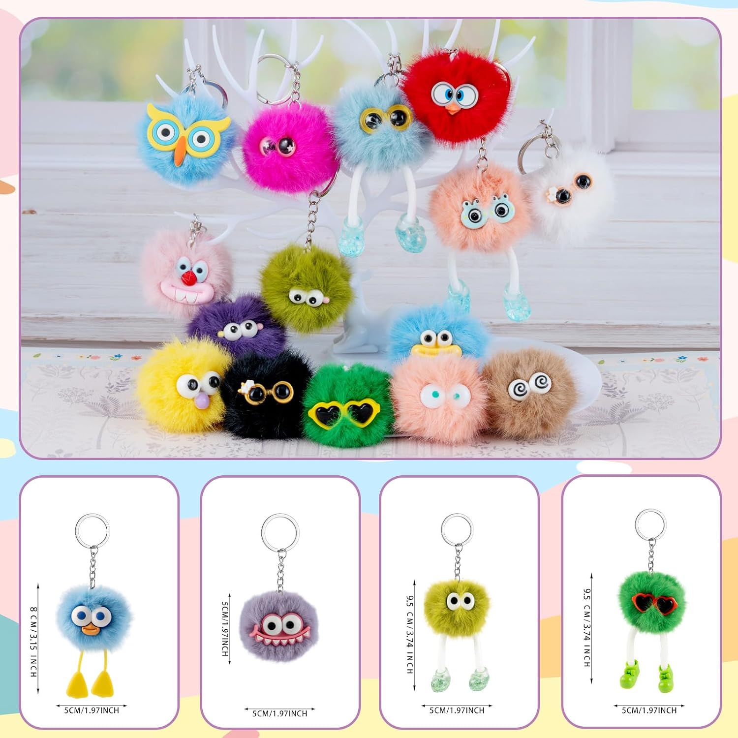 OMyFav 30 PCs Party Favors Keychains - Kawaii Keychain Birthday Goodie Bags Stuffers for Kids Pinata Toys Plush Keychain Bulk End of Year Student Gifts from Teacher 5th Grade Graduation Gifts