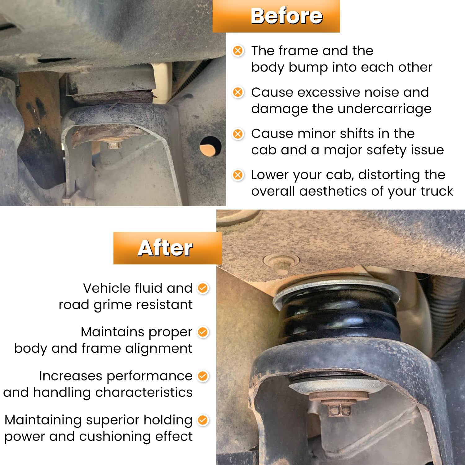 KF04058BK Body Mount Bushing Kit for Ford F250 F350 Super Duty 1999-2007 2WD 4WD XL XLT Lariat King Ranch Harley-Davidson Edition Polyurethane Body Cab Mounts & Steel Sleeves & Hardware (Black)