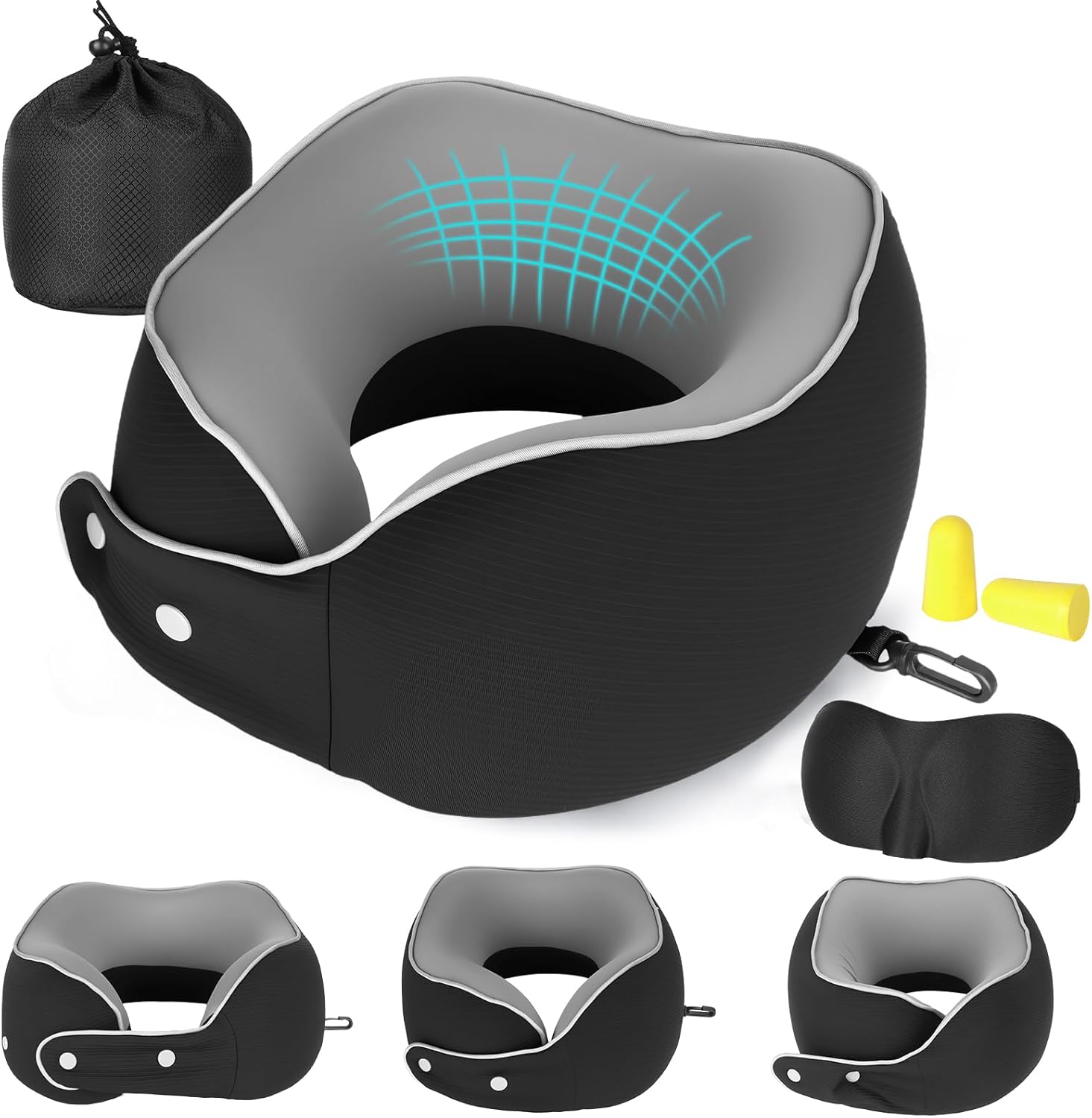 KIMIGO Oreiller de Voyage Ergonomique en Mousse à Mémoire – Coussin de Voyage,Soutien Cervical 360° Réglable pour Avion/Voiture/Train,Housse Peluche Lavable,Sac,2 Bouchons & Masque pour Les Yeux KIMIGO Oreiller de Voyage Ergonomique en Mousse à Mémoire – Coussin de Voyage,Soutien Cervical 360° Réglable pour Avion/Voiture/Train,Housse Peluche Lavable,Sac,2 Bouchons & Masque pour Les Yeux