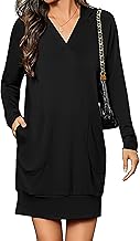Totatuit Women Oversized Hoodies Dress Casual Long Sleeve V-Neck Hooded Sweatshirt Dress with Pockets 2025 Fall Outfits