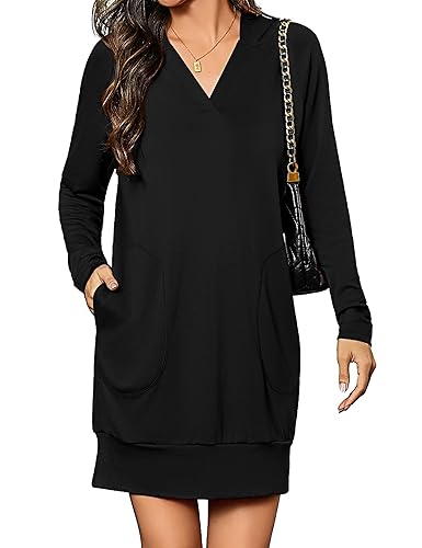 Totatuit Women Oversized Hoodies Dress Casual Long Sleeve V-Neck Hooded