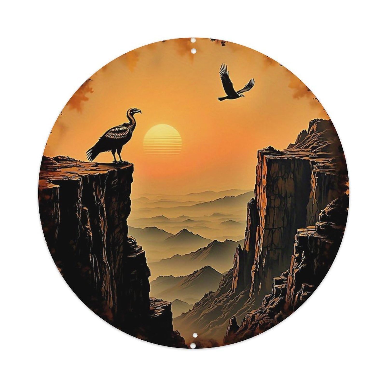 Vultures On Cliff At Sunset Tin Sign Metal Poster Vintage Metal Signs for Home Man Cave Bar Cafe Kitchen laundry room Wall Decorations 8x8 inches