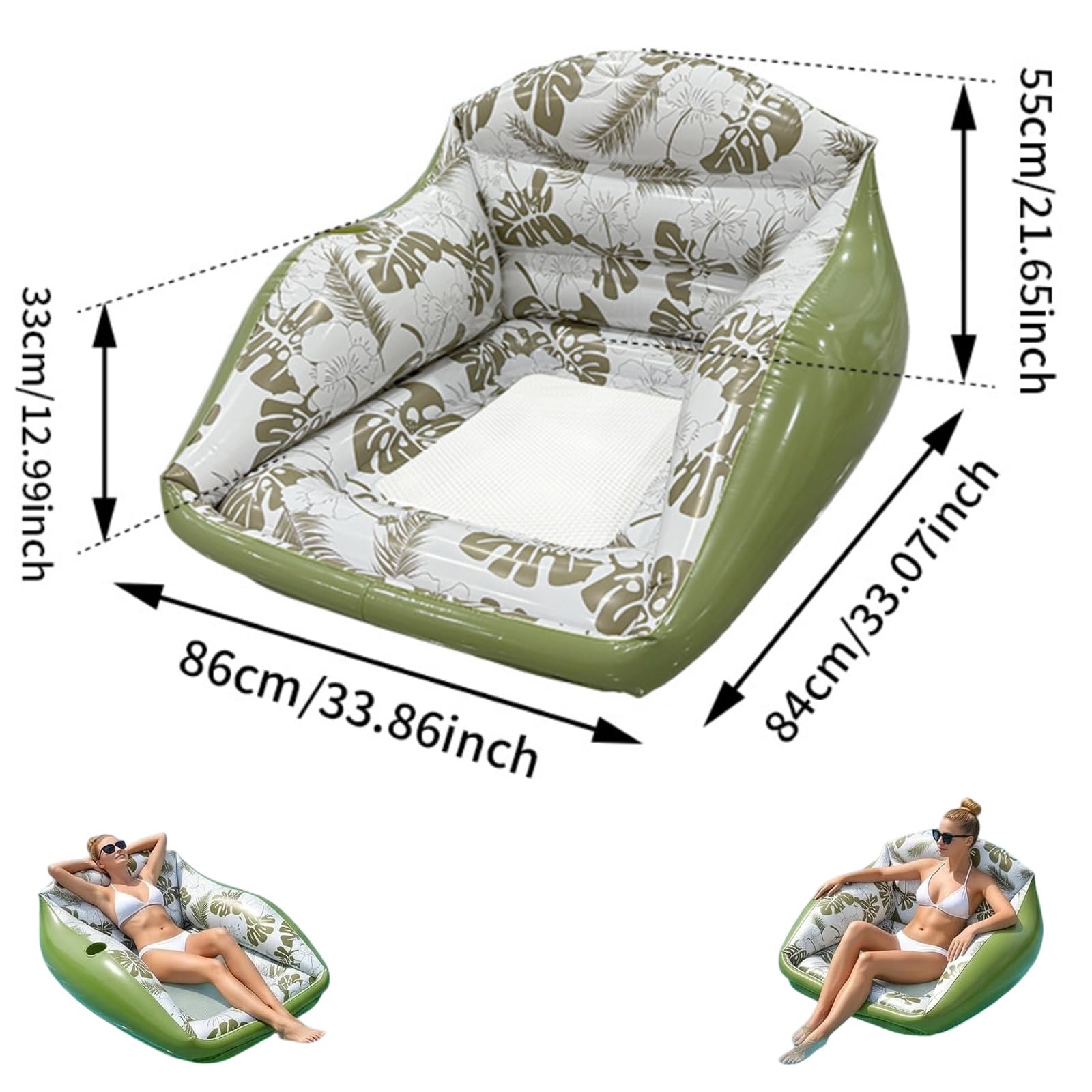 U-Shaped Water Inflatable Pool Float, U‑Form Aufblasbare Pool‑Liege mit Rückenlehne & Kühl-Sitz,Inflatable Pool Lounge Chair, Faltbar, für Strand, See & Schwimmbad