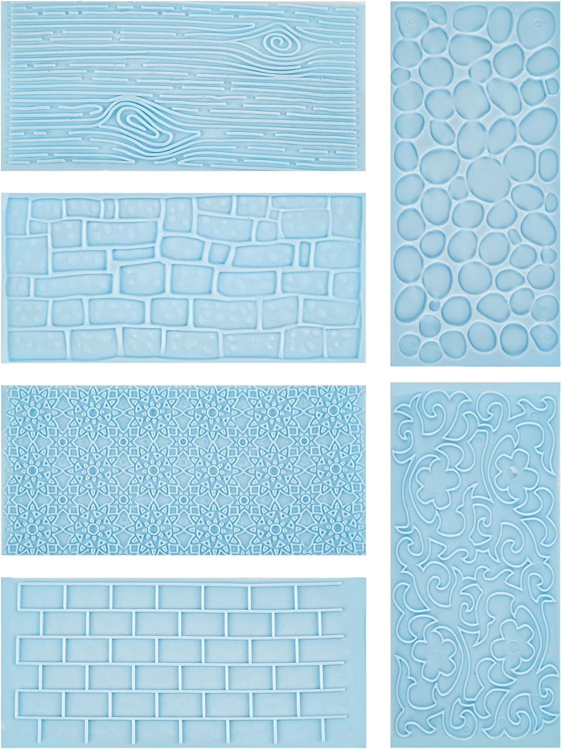 6 Pack Fondant Impression Mat Fondant Mold Set, Embossed Tree Bark/Brick Wall/Cobblestone/Stone Wall Texture Design Mold For Chocolate Cupcake Topper Wedding Cake - Plastic - 12.4X8.9X2.5 Cm