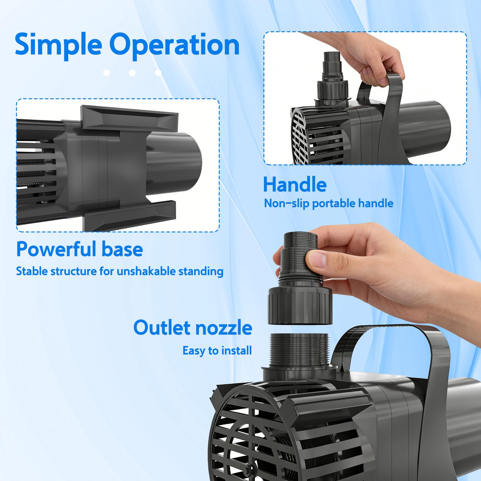 300W Energieeffiziente Teichpumpe, 11000 L/H - Ultra-leise, ideal zur Algenbekämpfung und für kristallklares Wasser in Gartenteichen, Wasserfällen, Springbrunnen und Bächen, Pond pump