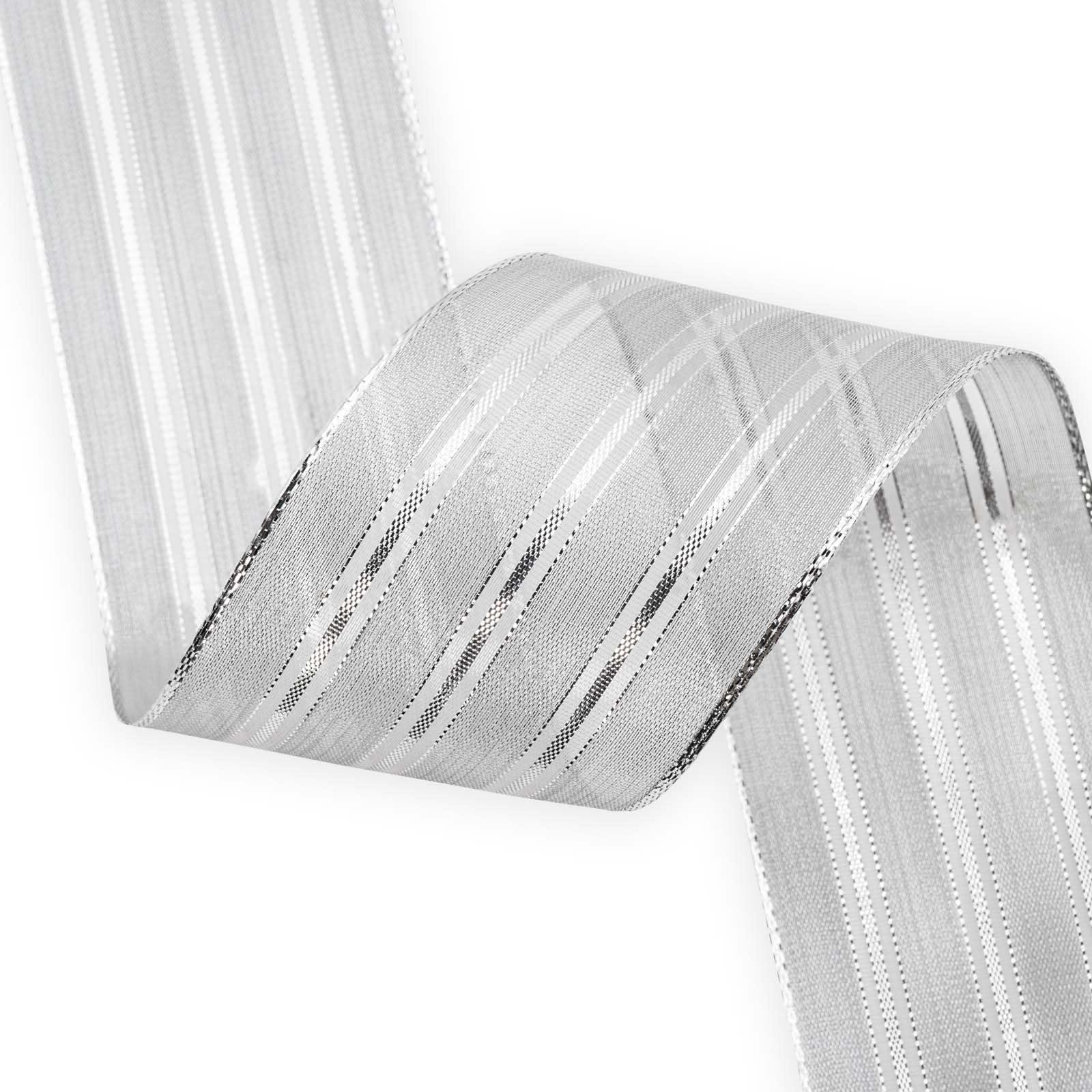 HATIANGE Silver Metallic Stripes Ribbon Wired 6.3CM x 10 Meters for Christmas Home Decor Tree Topper Bow Gift Wrapping DIY Crafts Wreath Garland Wedding - Image 3