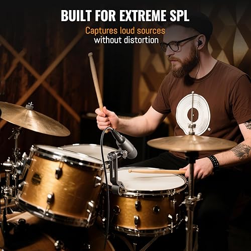 Miniatura 3 de Phenyx Pro PDM34 - Micrófono de tambor de caja, micrófono dinámico cardioide con abrazadera de micrófono de clip, soporte integral y carcasa de