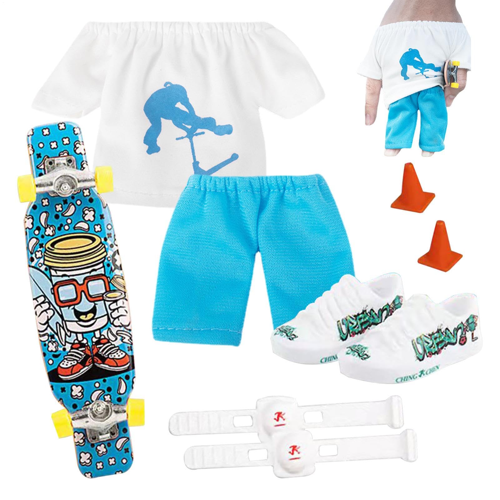 Mini Finger Toy Set, Finger Skateboard Set with Skates Shoes Pants T-shirt Knee Pads Fingertip Movement Toys for Kids Adults Party Favors