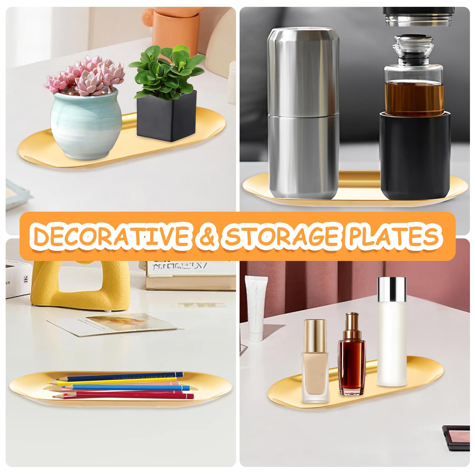 AKOLAFE Set di 10 vassoi da portata in acciaio inox dorati per servire cibo, vassoi in metallo extra piccoli, decorativi, piatti ovali lunghi 17,8 cm, piatti da portata ispessiti per feste, buffet