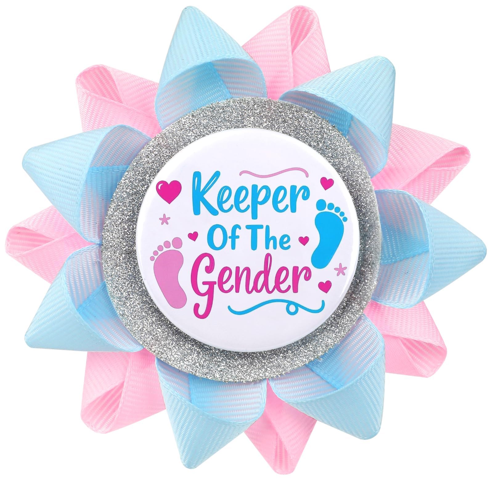 Ktxaby 1pcs ''Keeper Of The Gender'' Button,Gender Reveal Button Pins Reveal Party Favors Boy or Girl,Baby Feet Light Pink and Blue Ribbon Pins for Baby Shower Party Supplies