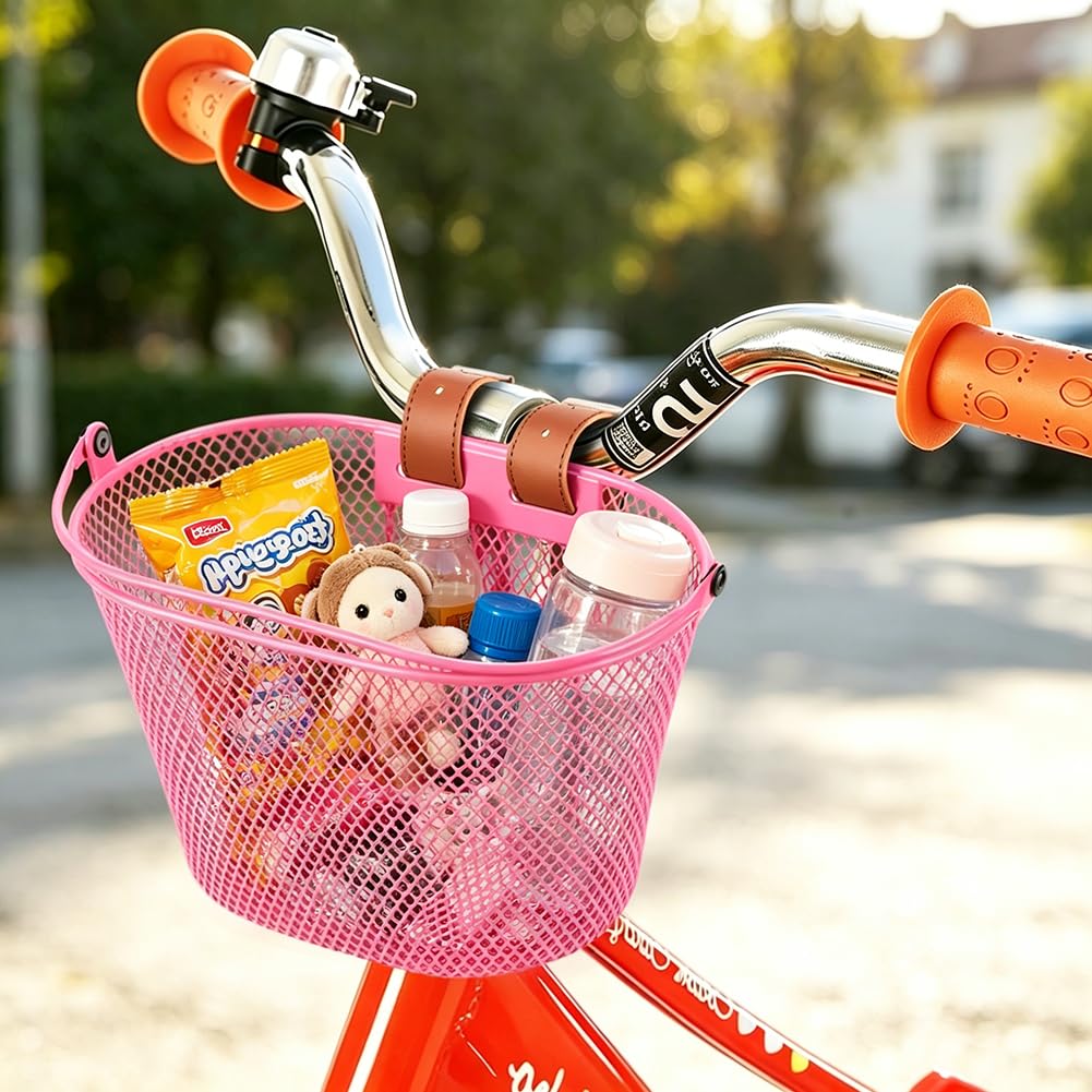 CEWROM Cestino per bicicletta per bambini, in metallo, per bambini, per ragazze, ragazzi, cestino anteriore rimovibile, con chiusura in , impermeabile per bambini