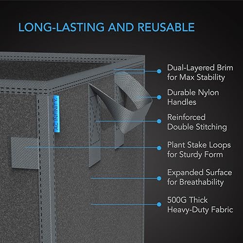 Miniatura 4 de AC Infinity Macetas cuadradas de tela resistente, bolsas de cultivo reutilizables de 5 galones de aireación, paquete de 5 con tela no tejida gruesa