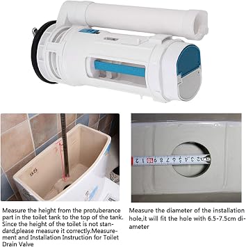 White Toilet Cistern Dual Flush Push Button Valve 25cm Height Fit for Drain Diameter 65-75mm