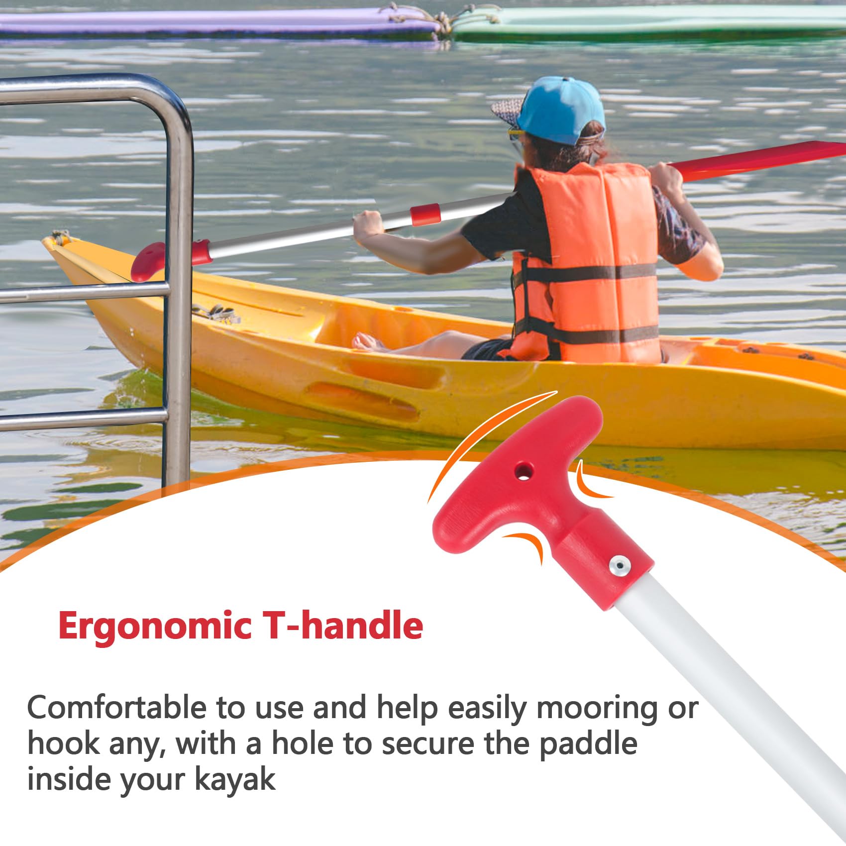 DEDU Lot de 2 pagaies télescopiques de bateau pliables de 53,3 à 109,2 cm réglables, manche en aluminium antidérapant pour enfants et adultes