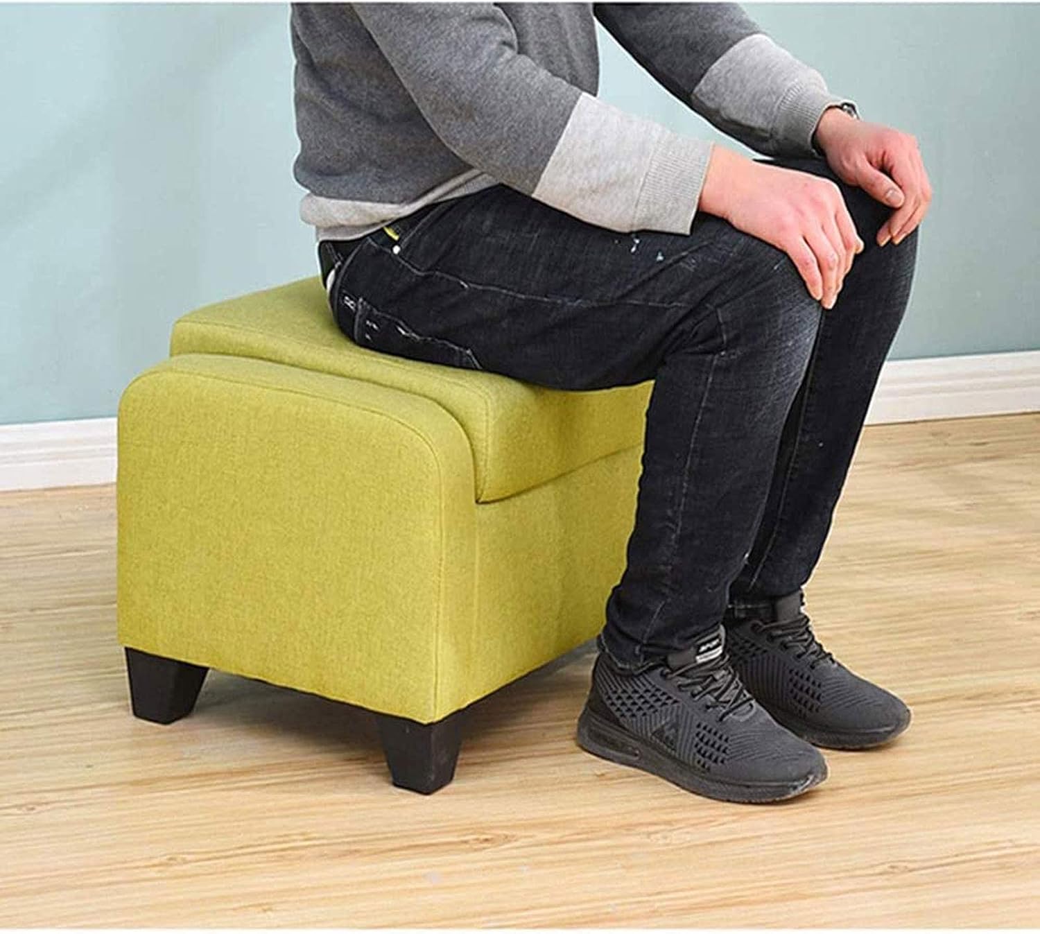 LaseVe Footstool, Footstool Dressing Table Footrest Sofa Stool, Solid Wood Fabric Living Room Shoe Bench Creative Household Stool Footstool 60×40×40cm Seat Storage Footstool(C