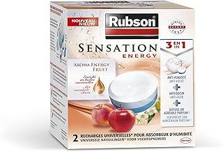 Rubson Sensation Energy 2 x 300g Universal Moisture Absorber Refills, 3-in-1 Moisture & Odour Proof Refill with Fresh Fee…
