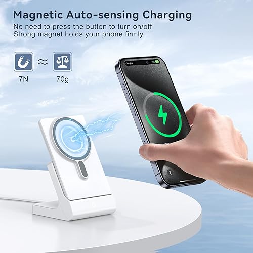 Miniatura 3 de Cargador inalámbrico magnético para iPhone Banco de energía portátil de 5000 mAh - Paquete de batería desmontable Mag-Safe compatible con iPhone 15