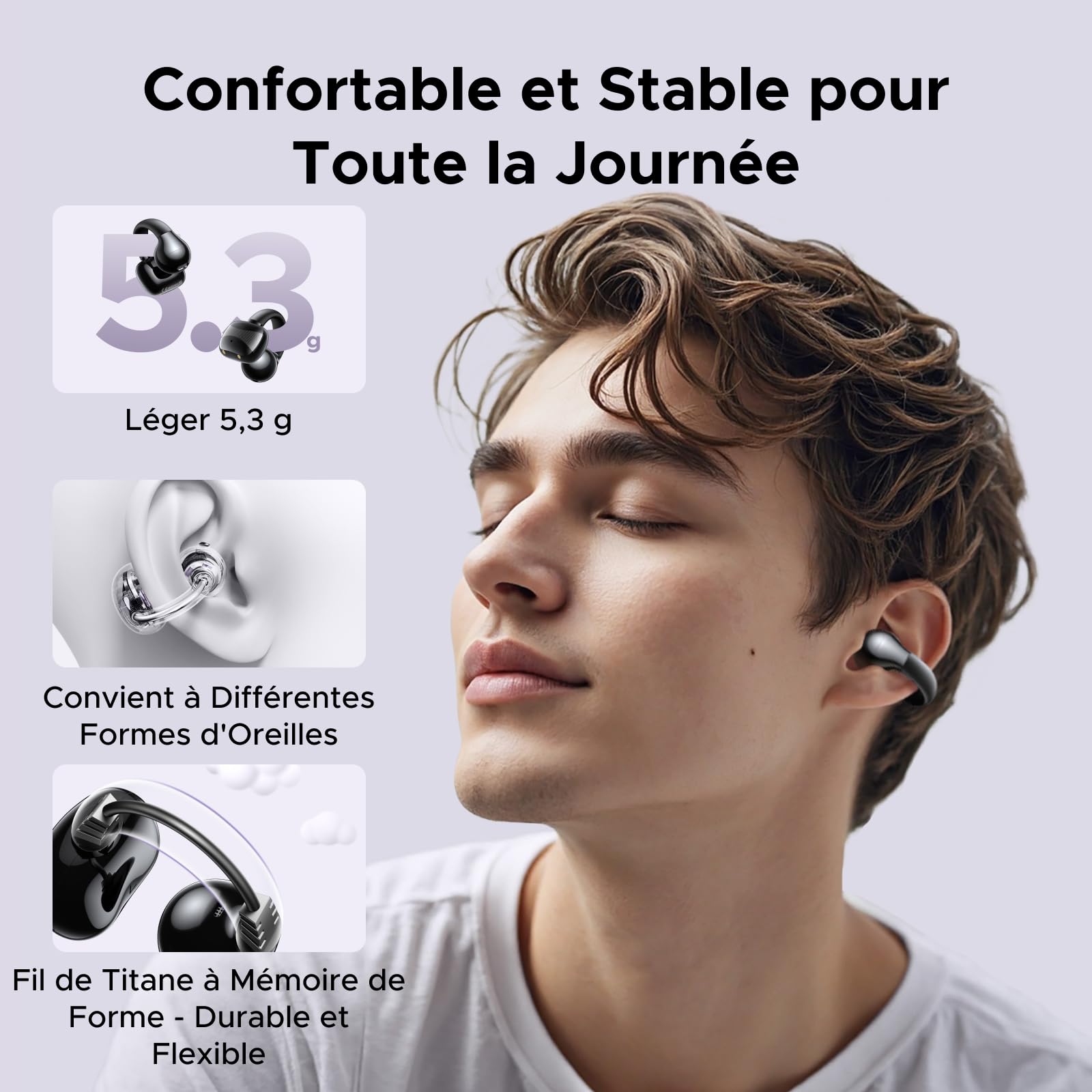 UGREEN HiTune S3 Écouteurs Bluetooth sans Fil Sport Écouteurs Clip Oreille Ouvert ENC DNN Antibruit Bluetooth 5.4 30H Autonomie USB C Charge Étanche à l'eau IPX5 pour Runing Cyclisme Noir