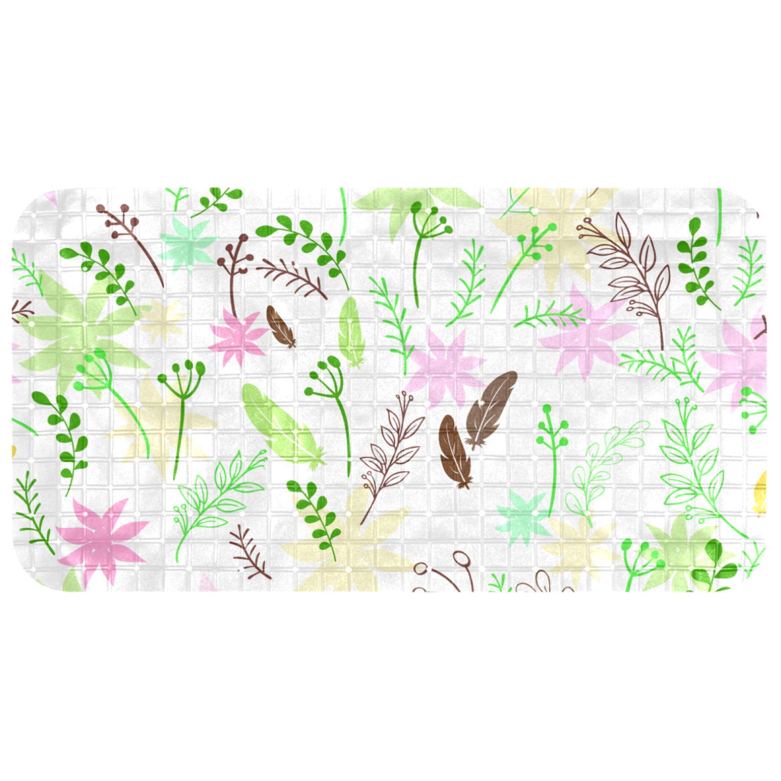 Tapis de baignoire antidérapant 68,3 x 37,3 cm aux motifs colorés de fleurs et feuilles