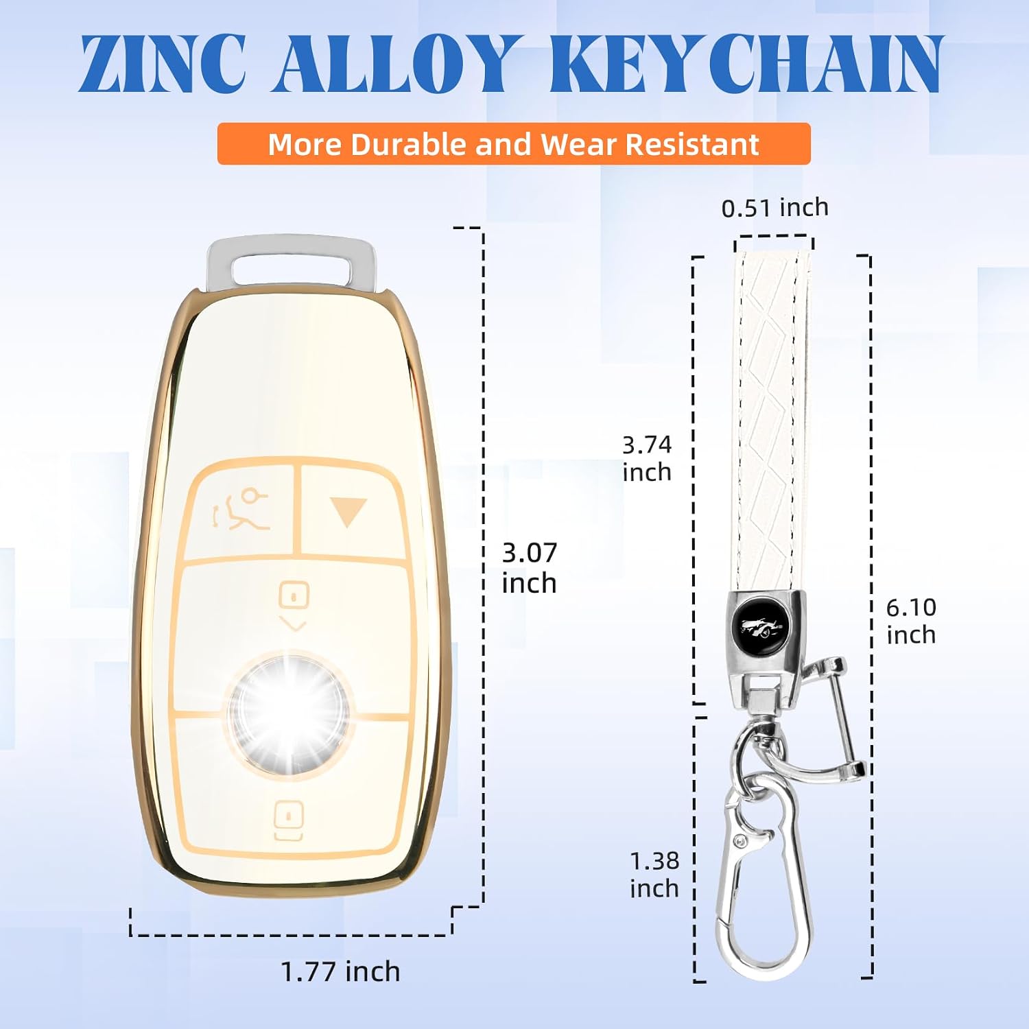 QBUC for Mercedes Benz Key fob Cover, TPU Car Key Case Protector with leather Keychain Compatible with Mercedes-Benz 2017-2021 E-Class S-Class 2019-2023 A-Class C-Class G-Class,White image 2