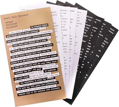 ONLYKXY 8 Sheets Small Talk Label Sticker Word Stickers Black and White Inspirational Words Label Sticker for Hand Account Text DIY Journal Decalsdecorative Scrapbooking Stickers